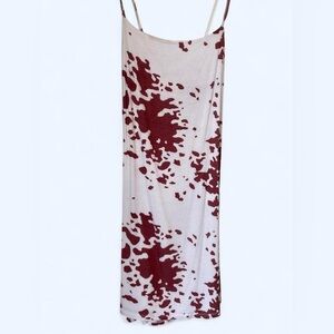 Burgundy and white cow print mini dress